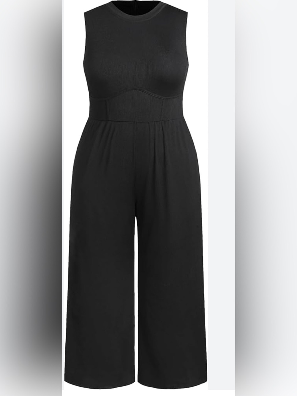 Cider Black Ribbed Wide Leg Jumpsuit Sleeveless 1XL NWT Stretch Pockets